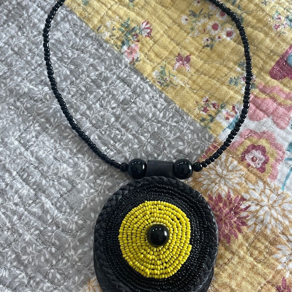 Black and Yellow African Hand  Beaded Necklace